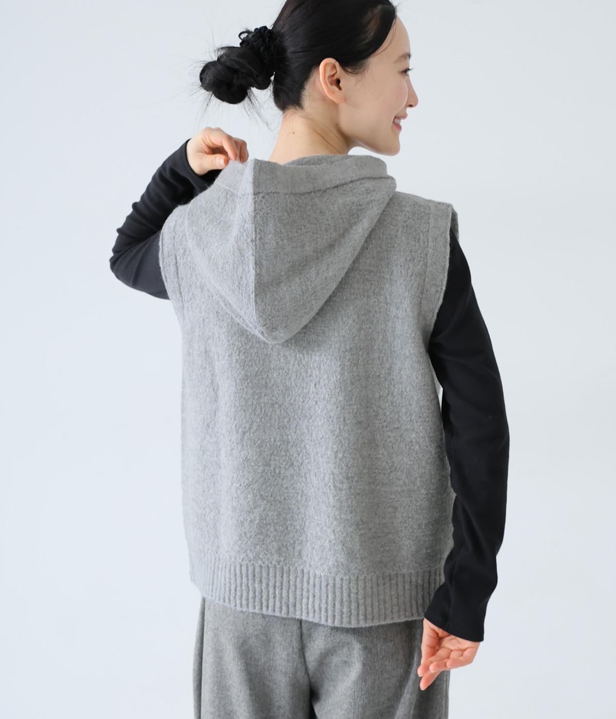 強縮ニットフードベスト(グレー-F)