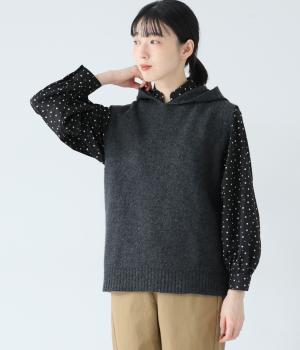 強縮ニットフードベスト(チャコール-F)