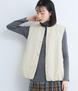 中綿キルティング　ノーカラーベスト(キナリ-F)
