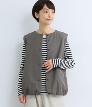 中綿キルティング　ノーカラーベスト(スミ-F)