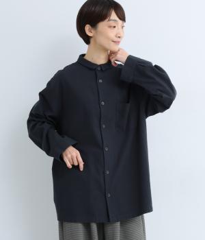 コットン変形織り　オーバーシャツ(ネイビー-F)