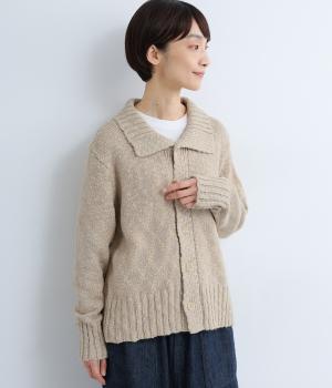 コットンウールスラブニット　オープンカラーカーディガン