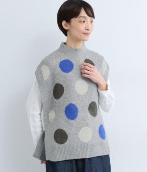 カラフルドット　ベスト(グレー×ブルー-F)