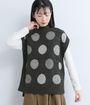 カラフルドット　ベスト(チャコール×グレーミックス-F)