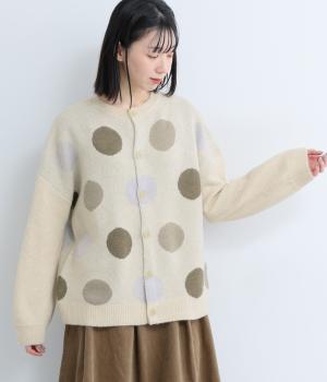カラフルドット柄　2wayカーディガン(キナリ×ウグイス-F)
