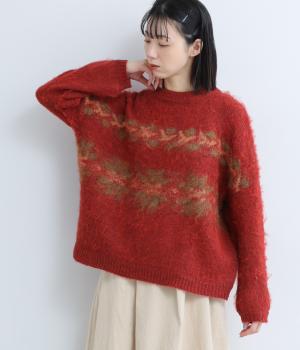 モヘアライクノルディックニット　ジャカードプルオーバー(レッド-F)