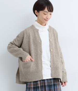 ウール100％ニット　脇スリットワイドカーディガン