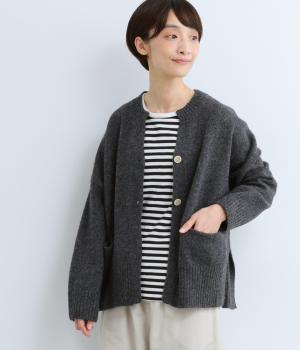 ウール100％ニット　脇スリットワイドカーディガン(チャコール-F)