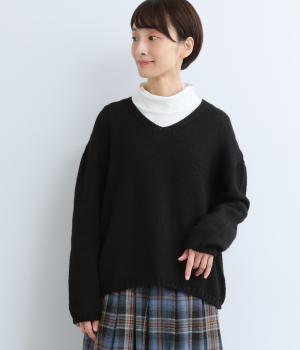 ウールロービングVネックプルオーバー(ブラック-F)