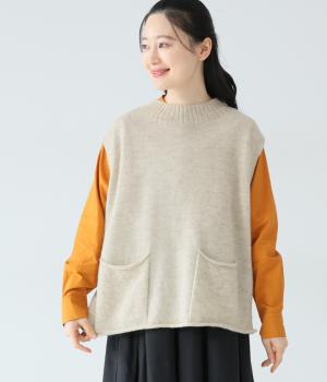 リネンウールポケット付きベスト(ナチュラル-F)