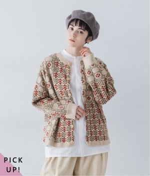 ジャカードニット　パッチワーク柄2wayカーディガン
