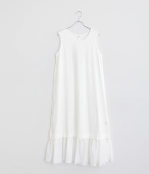 コットン100%製品染裁ち切りフリルノースリーブワンピース