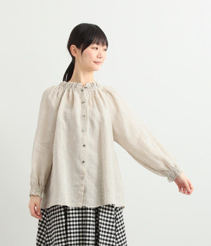 ラミーリネンフリルギャザーブラウス(ナチュラル-ONESIZE)