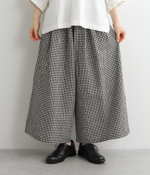 コットンリネンギンガムチェックガウチョパンツ