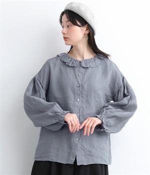 リネンフリルギャザーブラウス