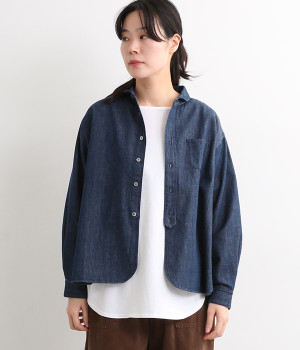 デニムちび丸襟長袖ブラウス