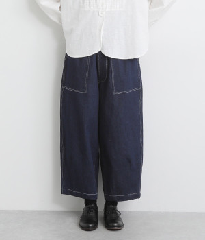 コットンデニムベイカーパンツ(ネイビー-ONESIZE)