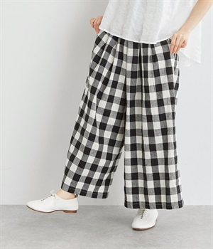 コットンリネン先染めガウチョパンツ(大ギンガムチェック-ONESIZE)