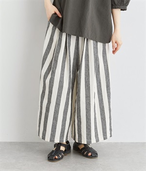 コットンリネン先染めガウチョパンツ(太ストライプ-ONESIZE)