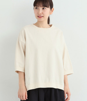 コットンデニム×カットソーワイド7分袖プルオーバー