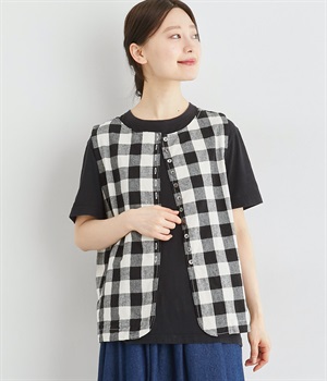 コットンリネンギンガム2wayボタンいっぱいベスト(大ギンガムチェック-ONESIZE)