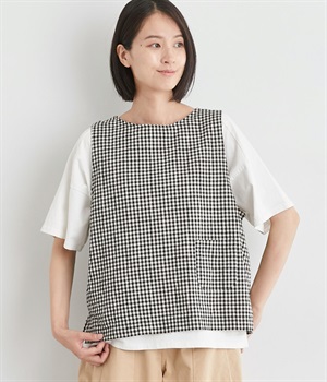 コットンリネンギンガム2wayボタンいっぱいベスト(小ギンガムチェック-ONESIZE)