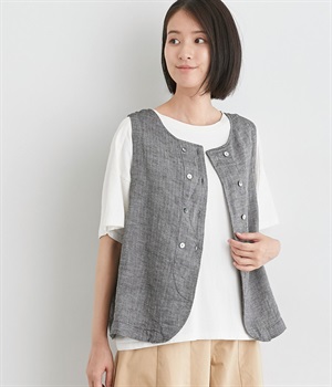 リネンシャンブレーダブルボタンベスト