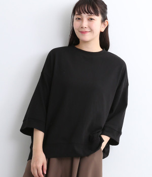 コットン天竺ワイドTシャツ(ブラック-ONESIZE)