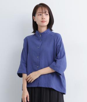 Wガーゼチムニーカラーモモンガシャツ(ブルー-F)