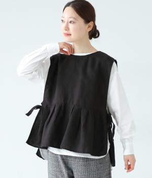 リネンサイドリボンバックボタンベスト(ブラック-F)