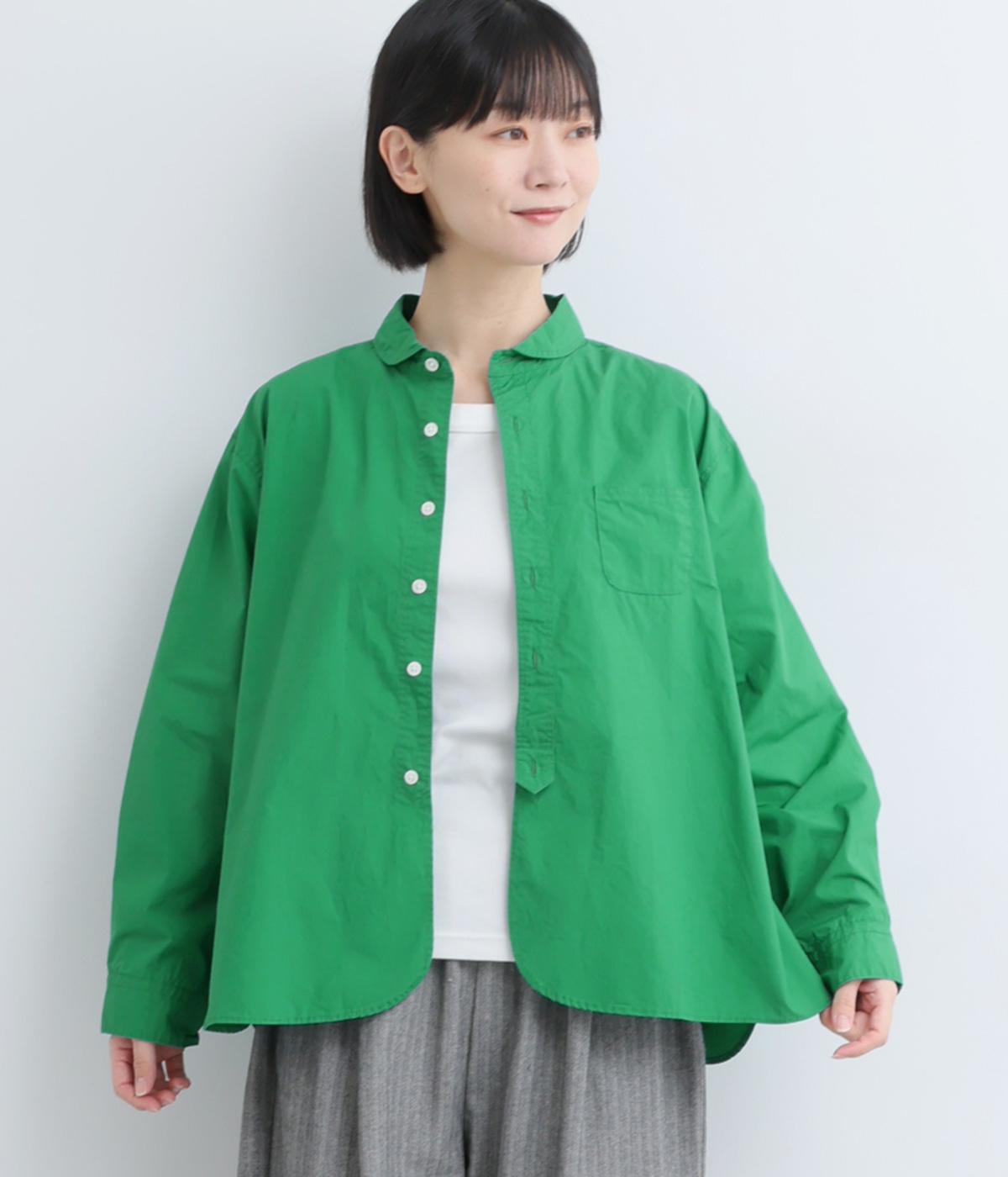 コットンダンプちび襟長袖ブラウス(グリーン-F)