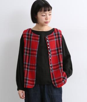 ウール混タータンチェック2wayボタンいっぱいベスト