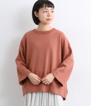 裏毛ワイド9分袖クルーネックプルオーバー(ピンク-F)