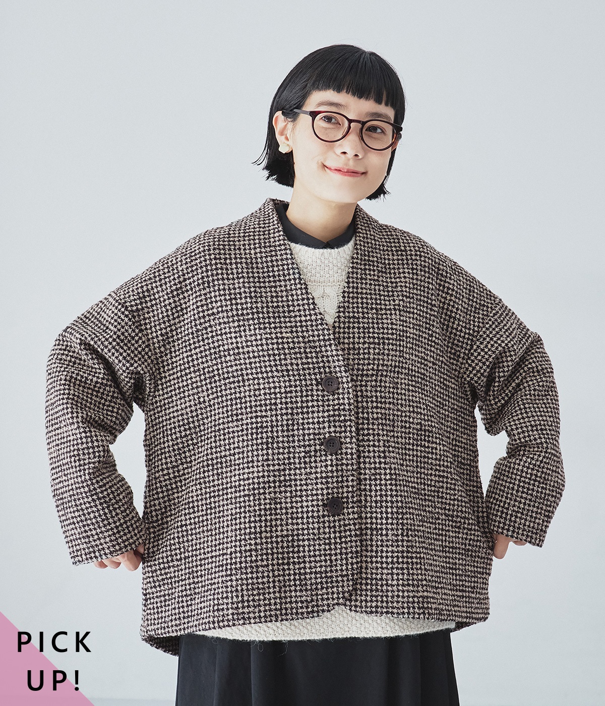 美品 今季新作 ルシエルタンドゥース レトロチェック ノーカラージャケット 美品 今季新作 ルシエルタンドゥース レトロチェック ノーカラー