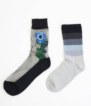 レイヤードソックス　IKEBANA(ブラック-ONESIZE)