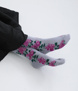 ハイゲージクルーソックス　生花　RAIRAKKU(ブルー-ONESIZE)