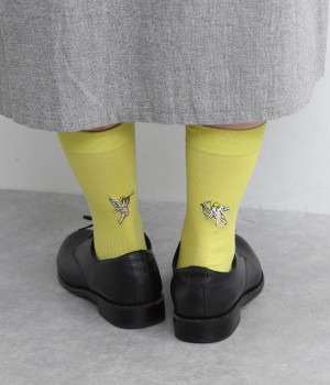 ハイゲージ クルーソックス -刺繍- ANGEL(イエロー-ONESIZE)