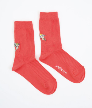 ハイゲージ クルーソックス -刺繍- ANGEL(レッド-ONESIZE)