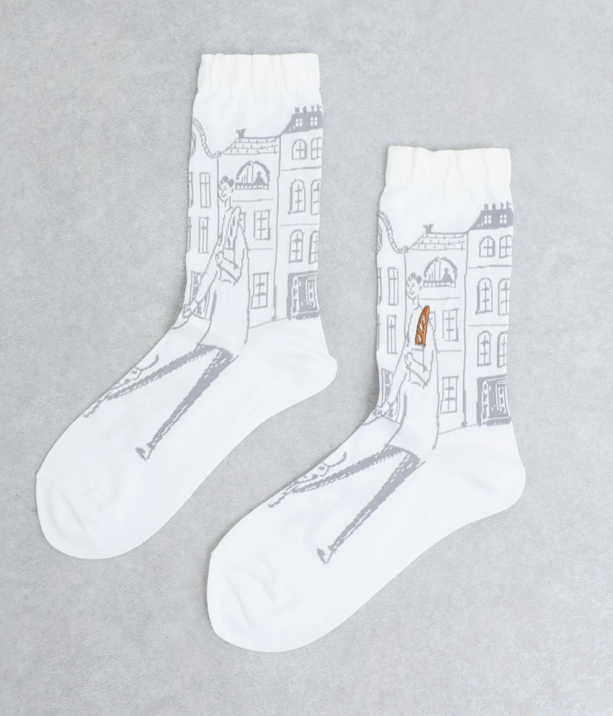 ハイゲージクルーソックス　刺繍　ORDINARY(ホワイト-2325)