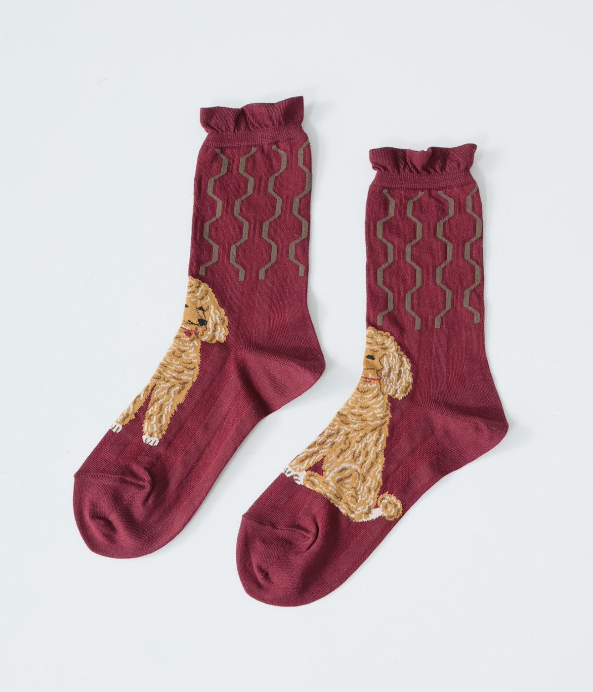 ハイゲージクルーソックス　DOG(レッド-2325)