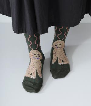 ハイゲージクルーソックス　DOG(グリーン-2325)