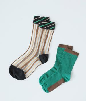 レイヤードソックス　STRIPE(ブラック-2325)