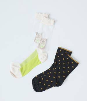 レイヤードソックス　CAT(ホワイト-2325)