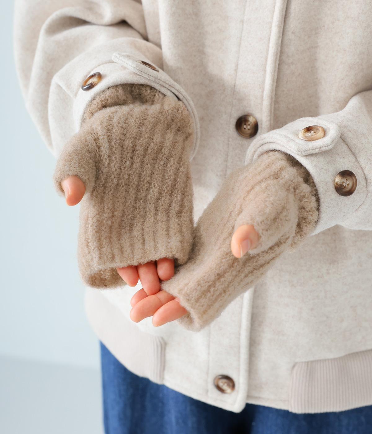 メリノウールスリット入りスヌードアームウォーマー(キャメル-F)