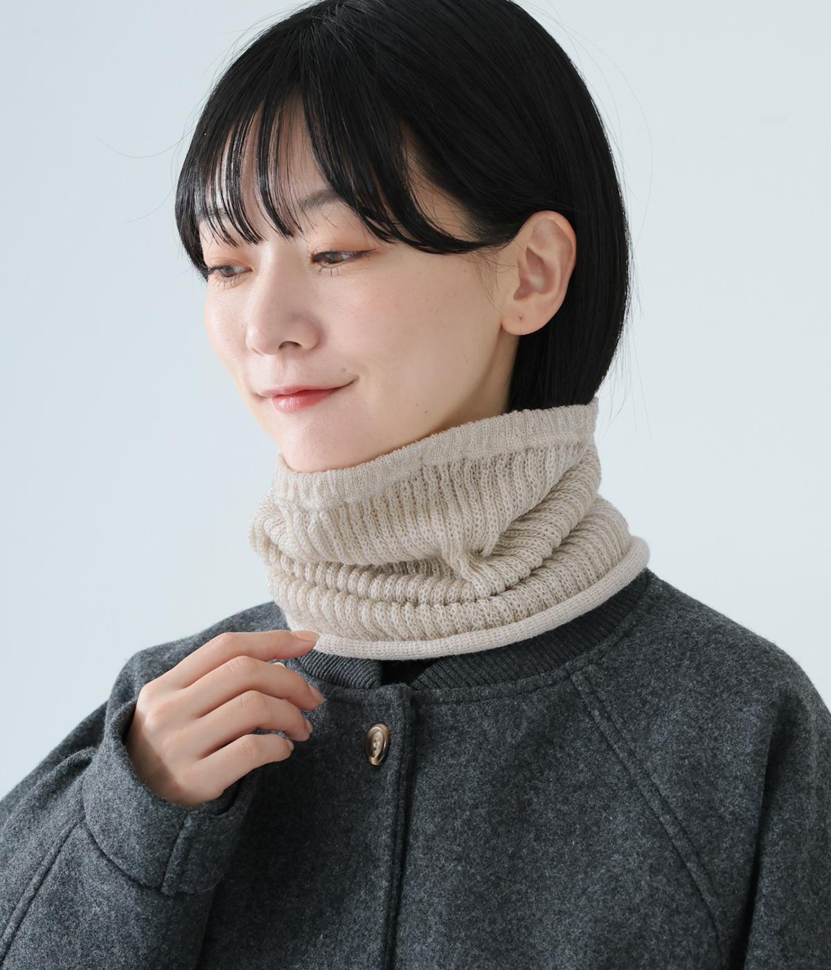 おどろくほど軽くてやわらかいニュージーランドウール混のネックウォーマー(ベージュ-F)