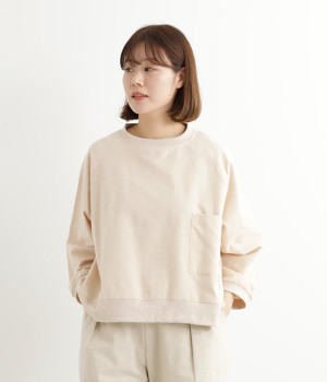 コットンネル起毛　BIGポケットプルオーバー(アイボリー-3L)