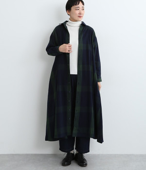 コットンビエラチェック　シャツワンピース(ネイビー-L)