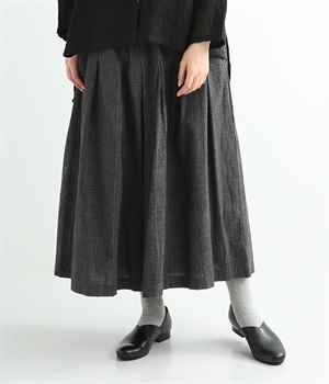 タックワイドパンツ(グレンチェックチャコール-M)