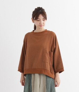 コットンツイルダブルフェイスプルオーバー(ブラウン-L)
