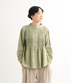 リネンオックスタックブラウス(ライトグリーン-3L)